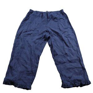 For Cynthia Pants Womens Petite Large Blue 100% Linen Crop Pull On Beachy